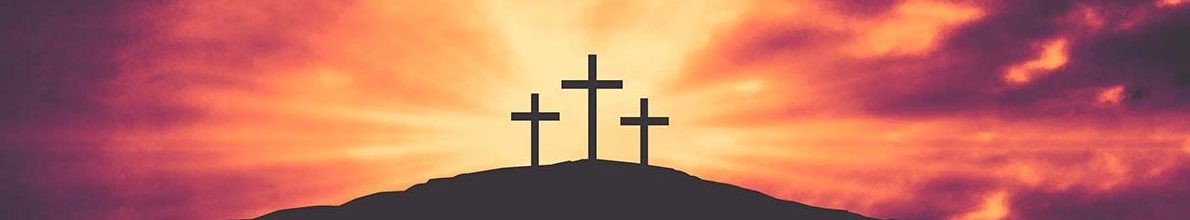 Three Christian Easter Crosses on Hill of Calvary with Colorful